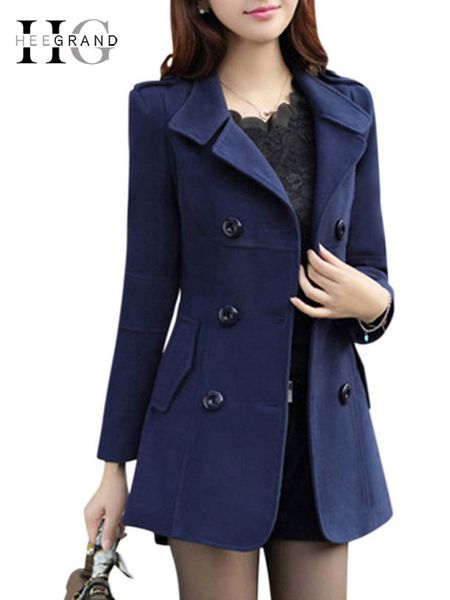 

hee grand women spring trench 2019 plus size m-3xl women jacket ladies pea coat slim double breasted blended coats wwn717, Black