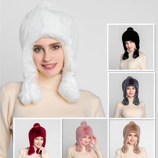 

luxury hat winter hat creative female rabbit hair earmuffs plus velvet cap fashion designer princess hat thickened anti-e lei feng cap, Blue;gray