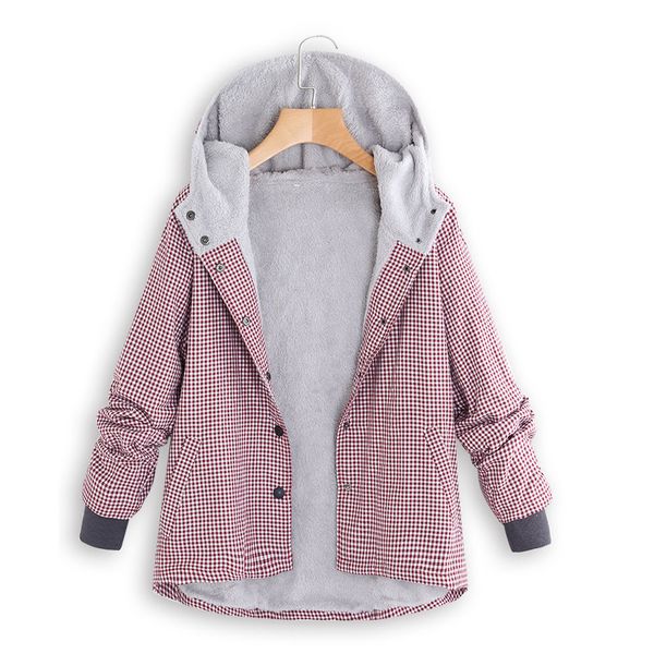 

winter warm outwear womens casaco feminino plaid lattice hooded pockets winter jacket women vintage oversize coats, Tan;black