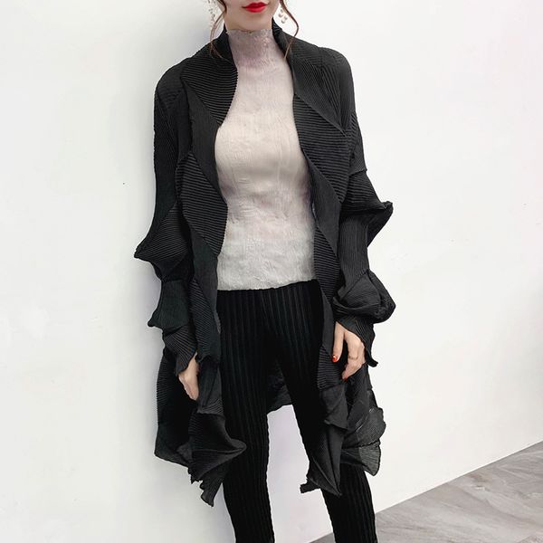 

lanmrem 2019 pleated jacket winter new diamond pleats irregular outerwear plus fertilizer to increase female windbreaker yh668, Tan;black