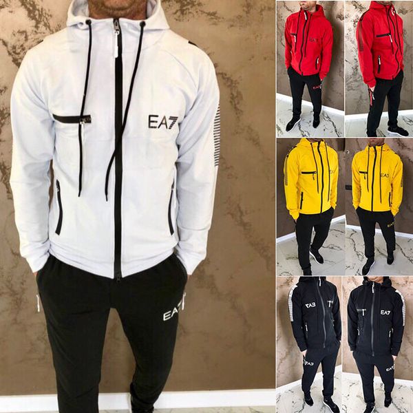 

4 colors mens tracksuits fashion sports casual two-piece long sleeve hooded jakcets fitness running hooded sweater fashion, Gray