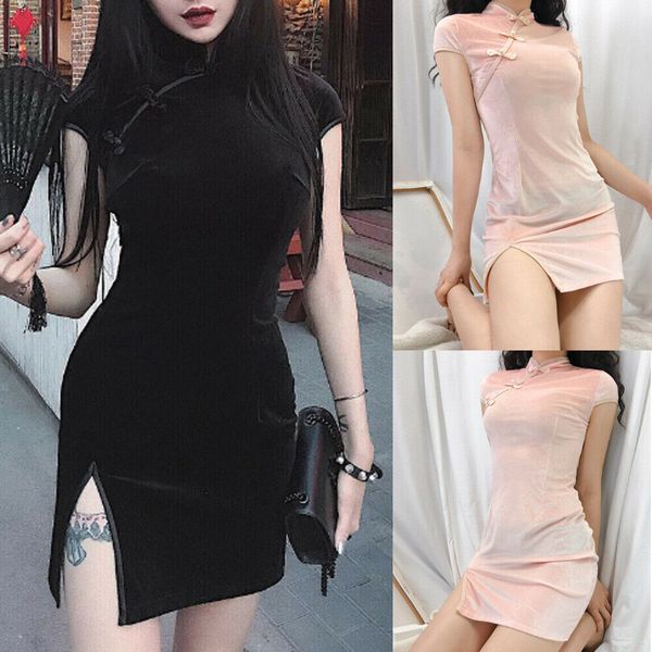 

Women Sexy Chinese Style Qipao Dress New Summer Lady Vintage Cheongsam Clasp Split Chi-pao Party Chinese Dresses Robes Clubwear