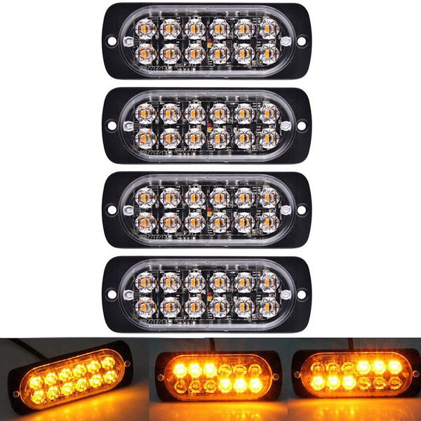 

4 pcs 12-led amber flash flashing recovery strobe car emergency signal led orange grill breakdown light fog light beacon