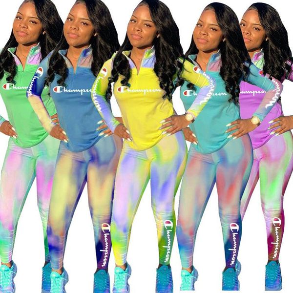 

Gradient champion brand track uit women 1 4 zipper t hirt pant tight legging ummer outfit 2 piece port wear jogger et port b381