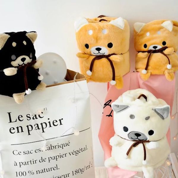 

cartoon shiba inu folding air conditioning blanket lunch break blanket -drop