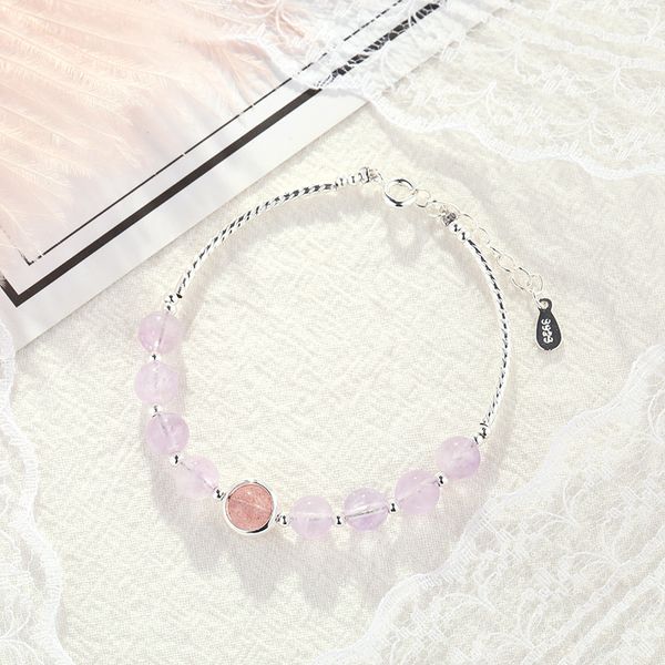 

net red natural strawberry crystal bracelet womens trill white gold plating amethyst temperament ins bracelets recruit peach transport, Black