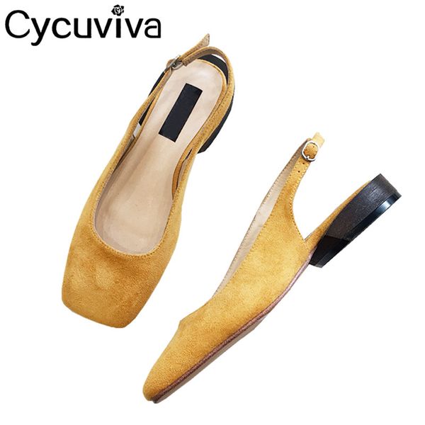 

dress shoes 2021 spring yellow suede woman classical square toe slingback women pumps mid heels casual runway, Black