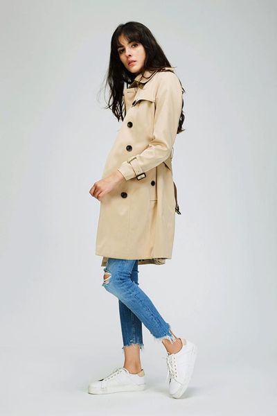 

2019 autumn new high fashion brand woman classic double breasted trench coat waterproof raincoat business outerwear, Tan;black