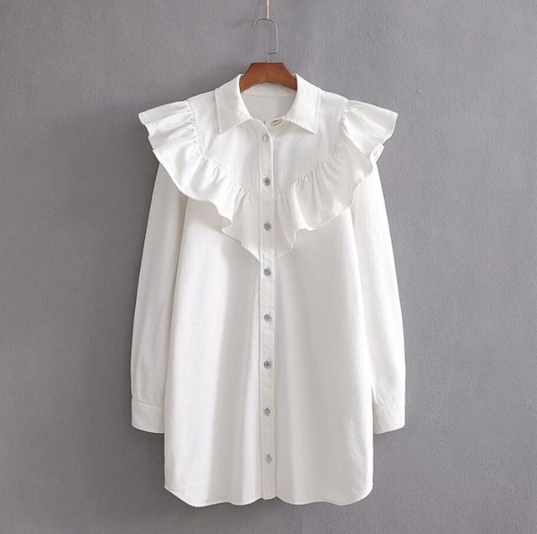 

women stylish solid ruffles denim dress turn down collar long sleeve female mini dresses straight style vestidos, Black;gray