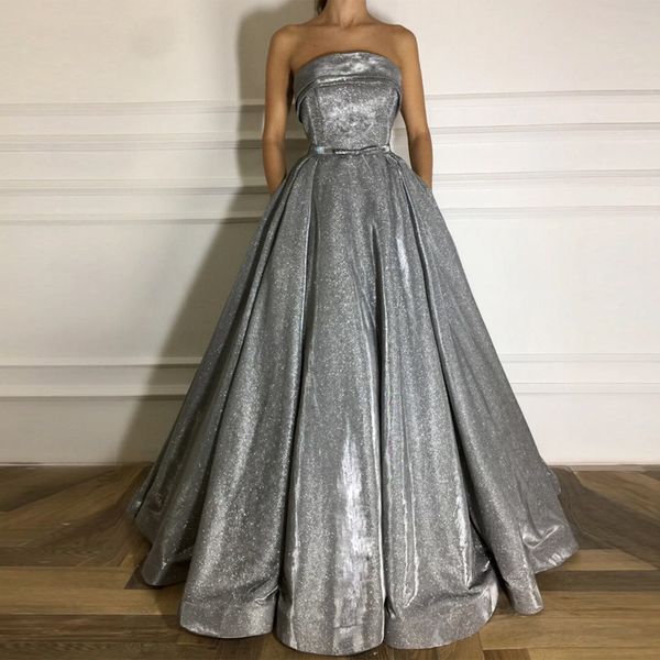 

long glitter evening dresses 2019 arabic style boat neck dubai silver party women formal gowns with pockets, White;black