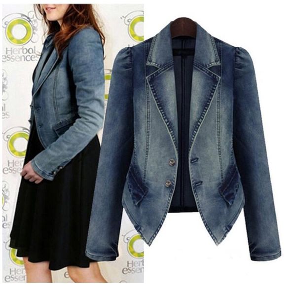 

plus size fashion lapel women casual denim zipper vintage jeans jacket lady vintage elegant outwear autumn fashion coat w1119, Black;brown