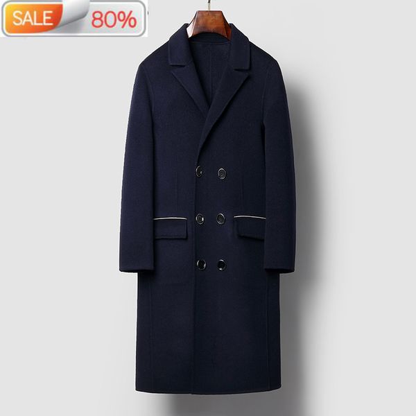 

100% wool coat men double-sided long overcoat autumn korean mens coats and jackets abrigo hombre c04ym017 b23495, Black