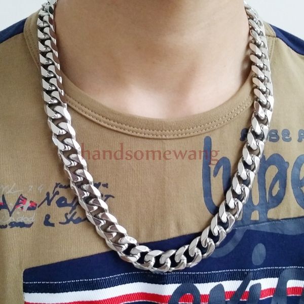 

316l stainless steel 15mm heavy silver curb mens cuban chain necklace jewelry 8"-36