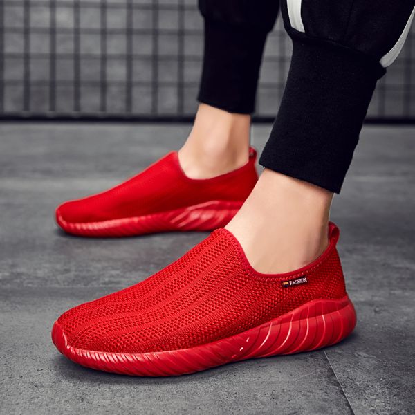

bomkinta new summer running shoe for men white breathable sneakers outdoor jogging training shoe slip-on mesh trainers red cool