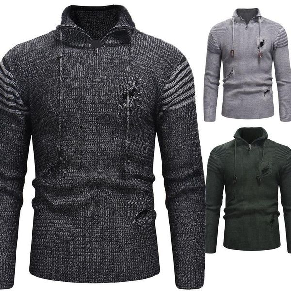 

mens designer zipper hole knitted sweater, Black;brown