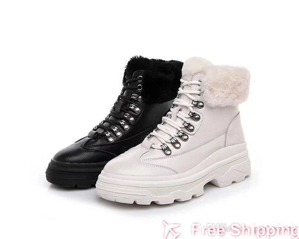 

2019 winter new arrival rabbit hair leather fashion women ankle boots all black white bottines for snow bottes size 35-39