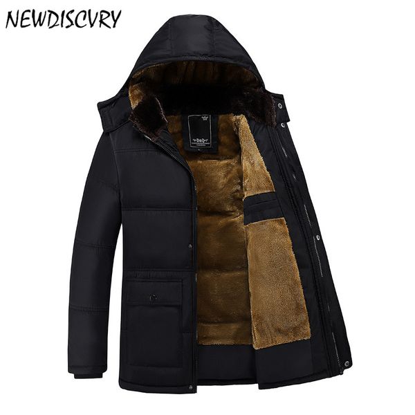

newdiscvry men winter fleece thick warm parkas 2018 fashion casual hooded coat men cotton-padded fur hood warm down parkas, Tan;black