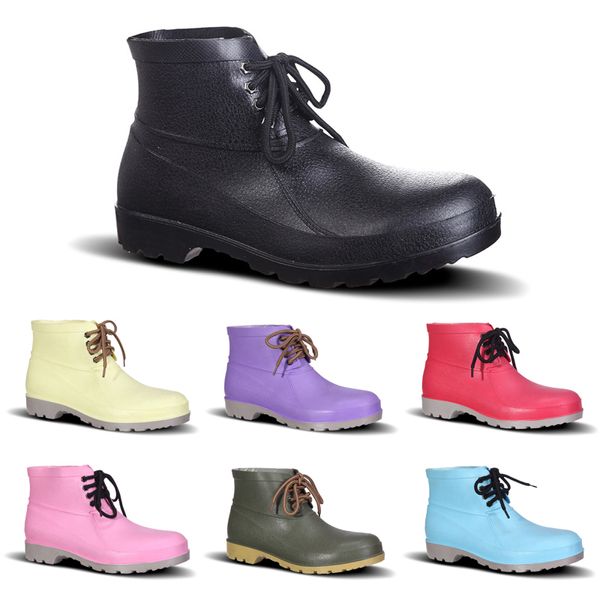 Herren-Regenstiefel, niedrige Arbeitsversicherung, Bergarbeiterschuhe, No-Brand-Design, Stahlkappe, Schwarz, Gelb, Rosa, Rot, Lila, Dunkelgrün, 38–44