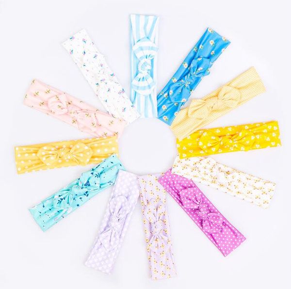 

colorful forals dots girl infant baby bow headband bunny ear head wrap knot flower hair band headbands bandanas hairbands 12 color 14983, Slivery;white