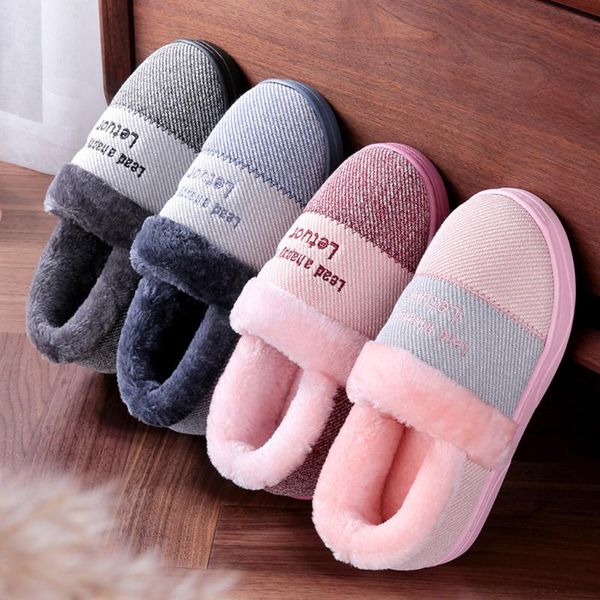 

women large size casual home plus velvet warm shoes comfortable cotton slippers non-slip warm indoors bedroom floor shoes, Black