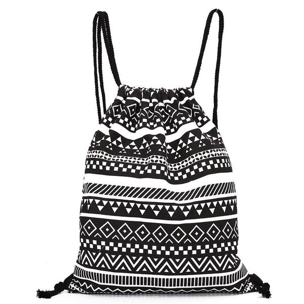 

2018 bohemian print bag retro geometric backpacks black white printing bag double shouder drawstring backpack canvas c25