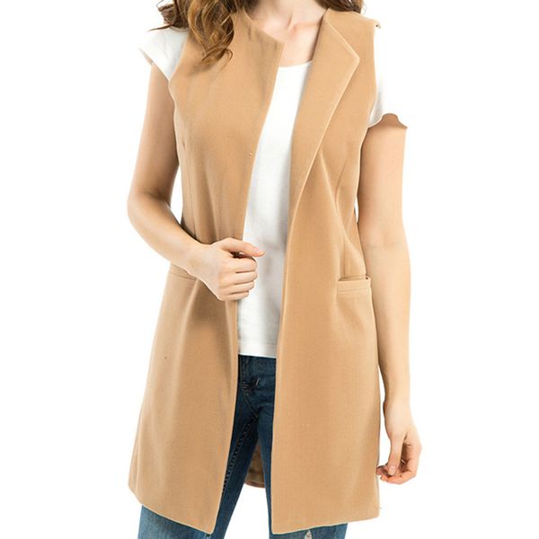 

swintager cross - border fast selling fall / winter wool horse clip long coat sleeveless loose coat large size women vest, Black;white