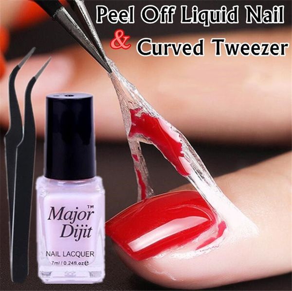 

nail gel peel off protective polish manicure protected easy clean fast finger skin liquid tape care tool tweezer, Red;pink