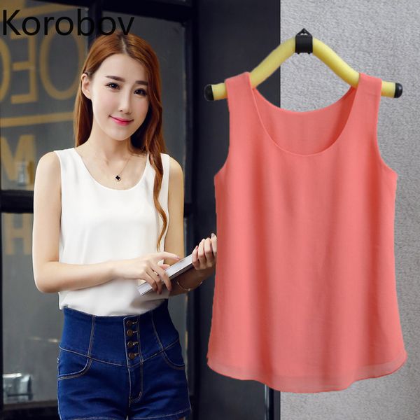 

korobov 2020 spring summer new women chiffon tank solid casual sleeveless vest female korean chic 79680, White