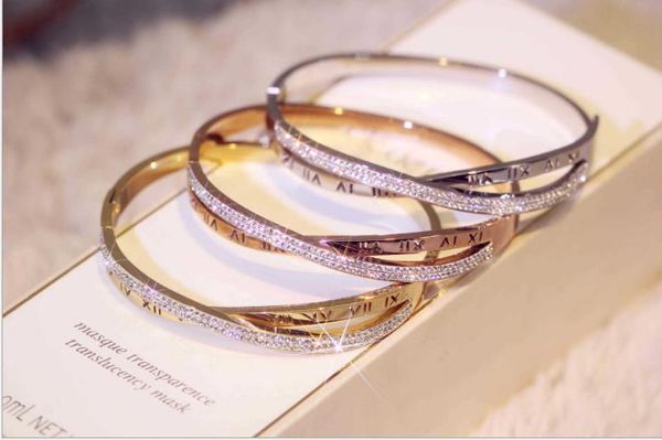 

мода новый римский цифровой алмаз циркон браслет титановая сталь позолоченный браслет, Golden;silver