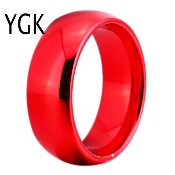 

ygk jewelry 8mm width red color domed tungsten carbide wedding ring, Golden;silver