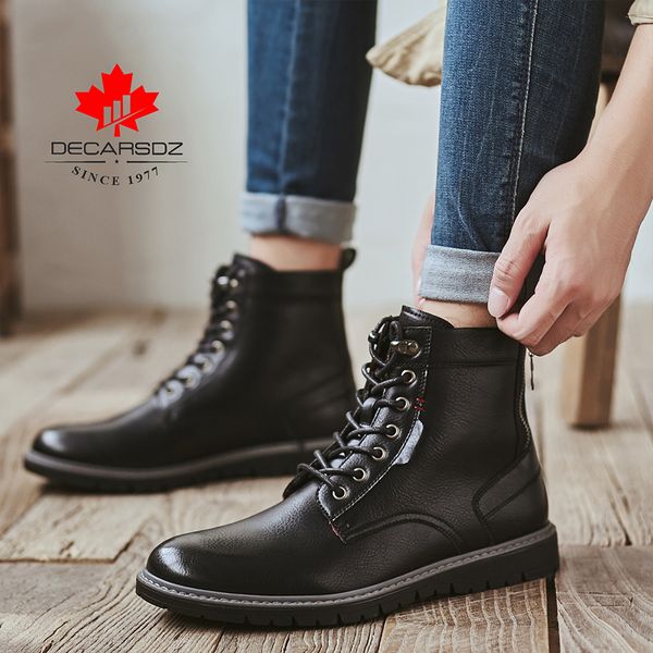 

человек шнуровке повседневные сапоги 2020 новая осень лодыжки botas модные ботинки мужчины основные сапоги мужчины удобные кожаные открытый, Black