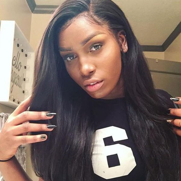

13*6 large lace synthetic lace front wig straight heat resistant fiber hair natural hairline side parting for women, Black