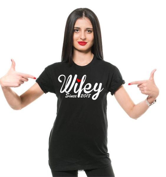 

wifey since funny t-shirt new wife shirt, White;black