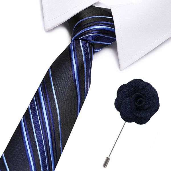 

fashion striped tie men's striped ties brooch set 7.5cm necktie black neck tie for formal business groom wedding party accessory, Black;gray