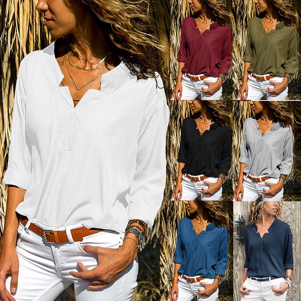 

женщины блузы мода женские рубашки летние рубашки для женщин полиэстер v-образным вырезом с длинным рукавом elegent открытый блузы много цве, White