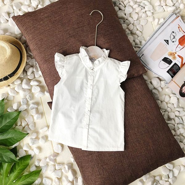 

gkkd8 girls short-sleeved cotton white shirt three-dimensional small flying sleeve white shirt girls baby single-breasted cardigan cotton to, White;black