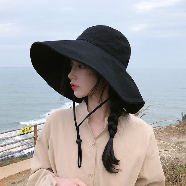 

bxx] 2019 new spring summer round dome temperament draw string big brim fishermen hat women fashion tide all-match hat 10a056, Blue;gray