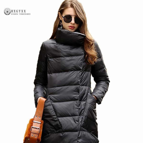 

women's down & parkas winter women jacket slim soild color coat long section over the knee outerwear wear on both sides temperament par, Black