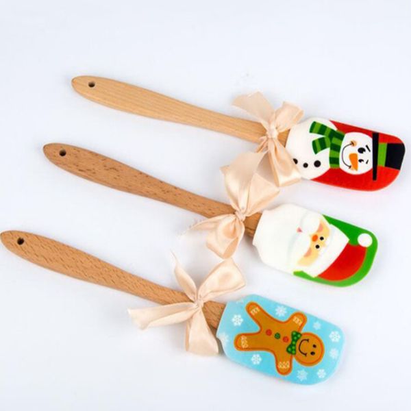 Neue Weihnachten Design Lebensmittel Nicht-Stick Kuchen Butter Messer Spatel Holzgriff Silikon Schaber Küche Backenwerkzeuge