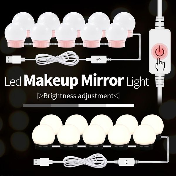 

12v makeup table mirror light eu us adapter hollywood vanity lamp led dressing table 10 bulbs kit usb 220v dimmable make up bulb