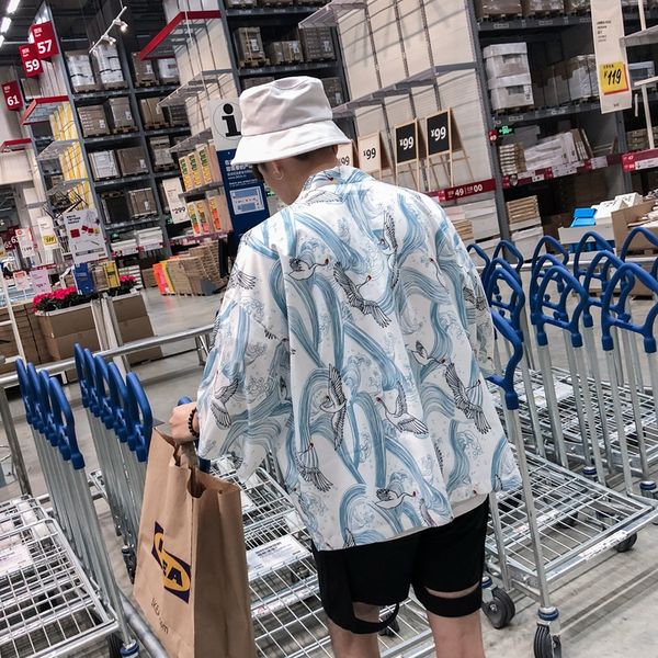 

y4sle robe kimono men's and women's ins super fire coat seven-sleeve shirt fashion coat sunscreen clothes brand loose cardigan sun, White;black