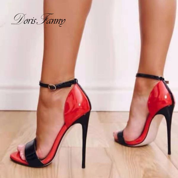 

doris fanny open toe woman sandals 2018 summer shoes ankle strap heels ladies shoes, Black