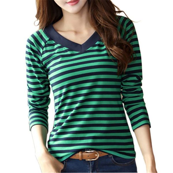 

t-shirt women fashion striped long sleeve v-neck t shirts 2018 autumn casual female t shirt korean women's cotton tshirt, White