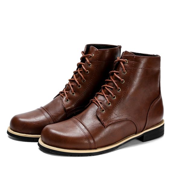 

british men boots autumn winter shoes men fashion lace-up boots pu leather male botas, Black