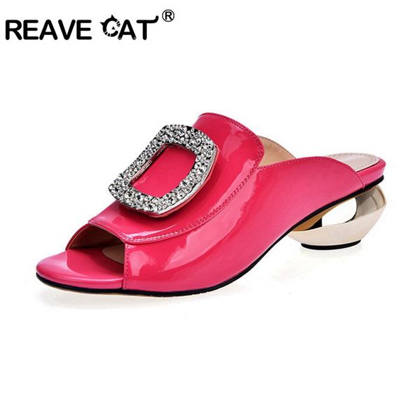 

reave cat sandal women summer shoes slippers slip on med heels shoes vocation party size 33-42, Black