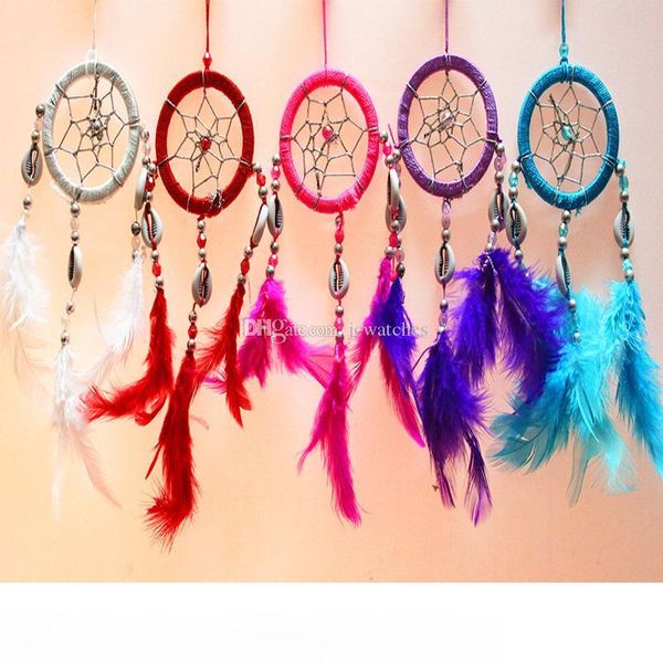 

6 colors handmade dream catcher net with feather white beads dreamcatcher circular wall hanging car home decor