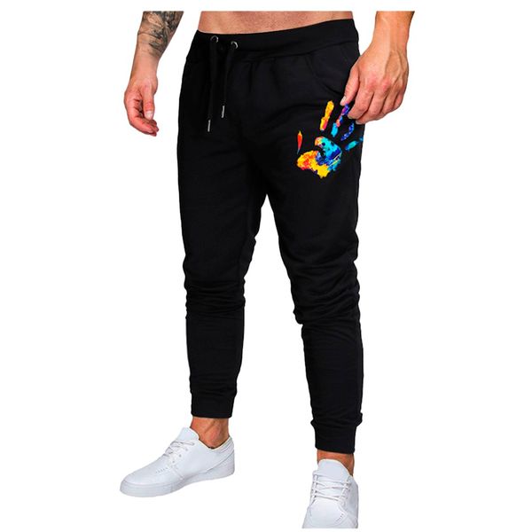 

2019 pants men streetwear casual outdoor running drawstring printing long sweatpants pantalones hombre, Black