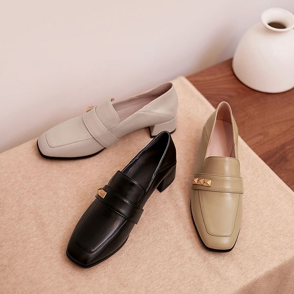 

2020 new spring brand oxford shoes women's casual shoes genuine leather british style rivet decoration loafers chaussures femme, Black