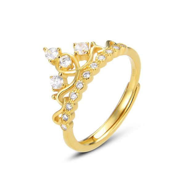 

europe retro 925 sterling silver sparkling cz crown finger rings gold color s925 silver female accessories wedding ring, Slivery;golden