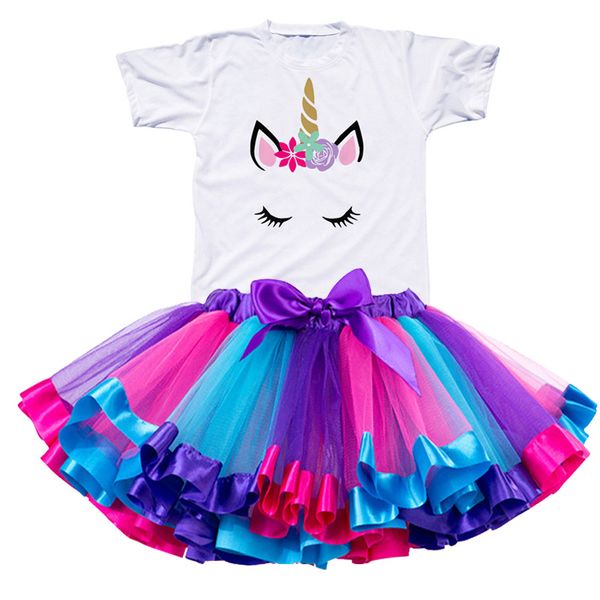 

2019 girl unicorn tutu dress rainbow princess girls party dress toddler baby 1 to 8 years birthday outfits children kids clothes, Red;yellow